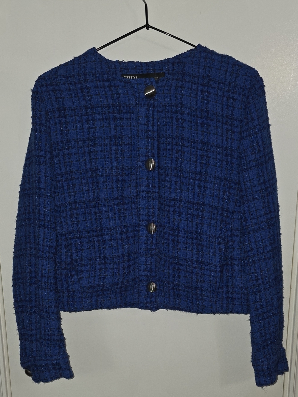 Zara Royal Blue Textured Tweed Blazer
